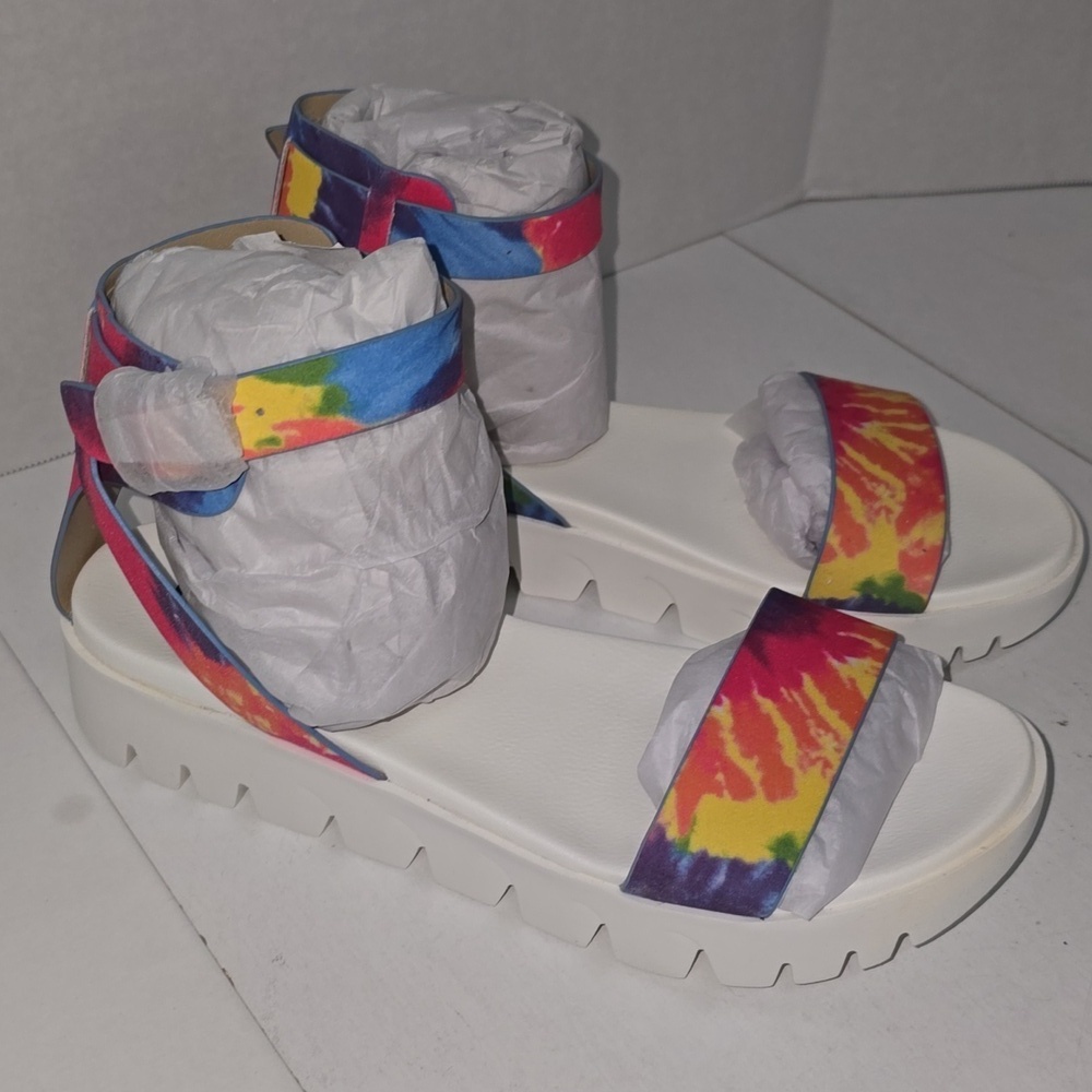 MIA Mady Rainbow Tie-Dye Ankle Strap Sandals, Size 8.5 M NIB